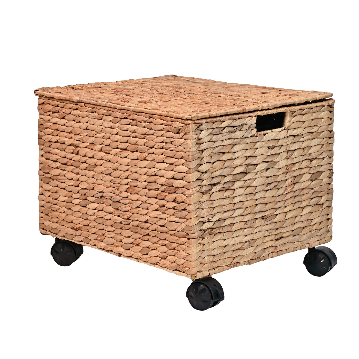 Snow 18.11" Classic Farmhouse Handwoven Hyacinth Rolling Filing Basket with Lid and 360 Degree Lockable Wheels