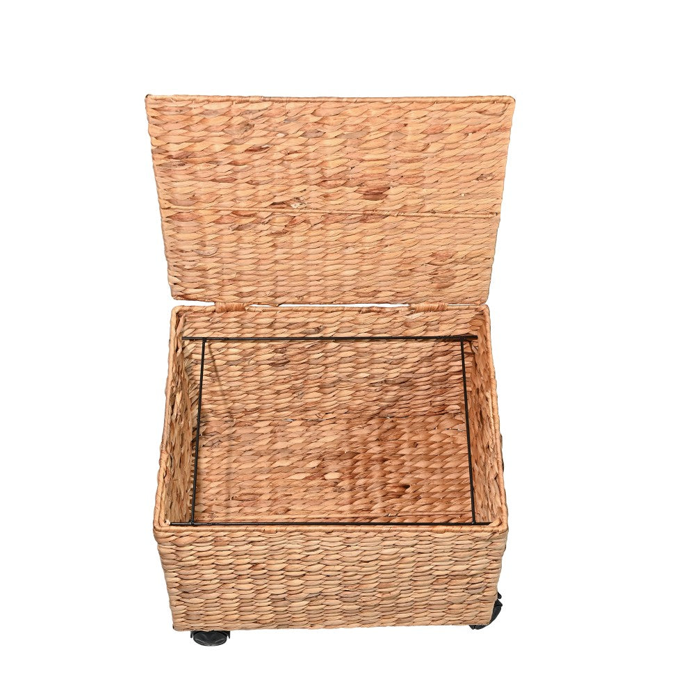 Snow 18.11" Classic Farmhouse Handwoven Hyacinth Rolling Filing Basket with Lid and 360 Degree Lockable Wheels