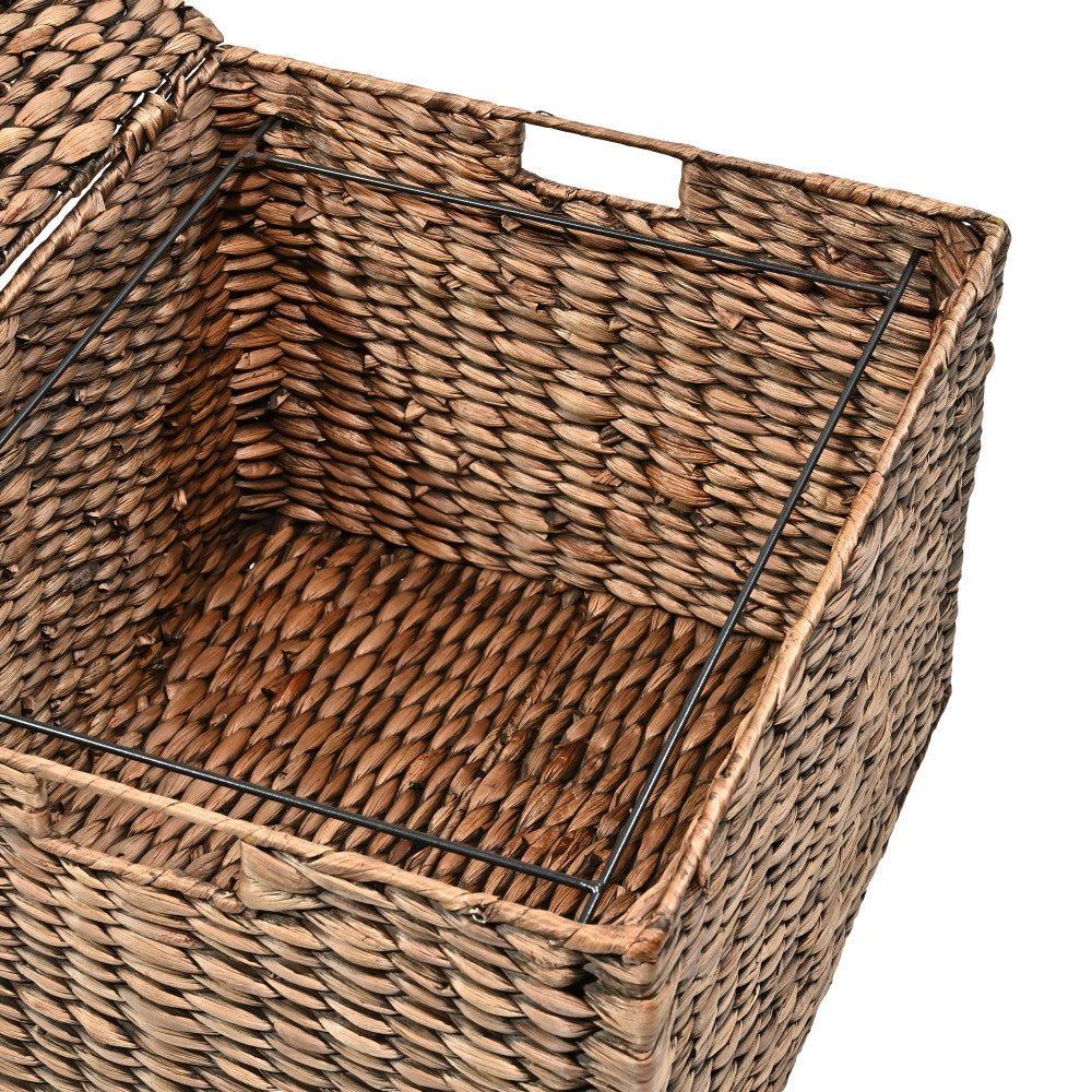 Snow 18.11" Classic Farmhouse Handwoven Hyacinth Rolling Filing Basket with Lid and 360 Degree Lockable Wheels