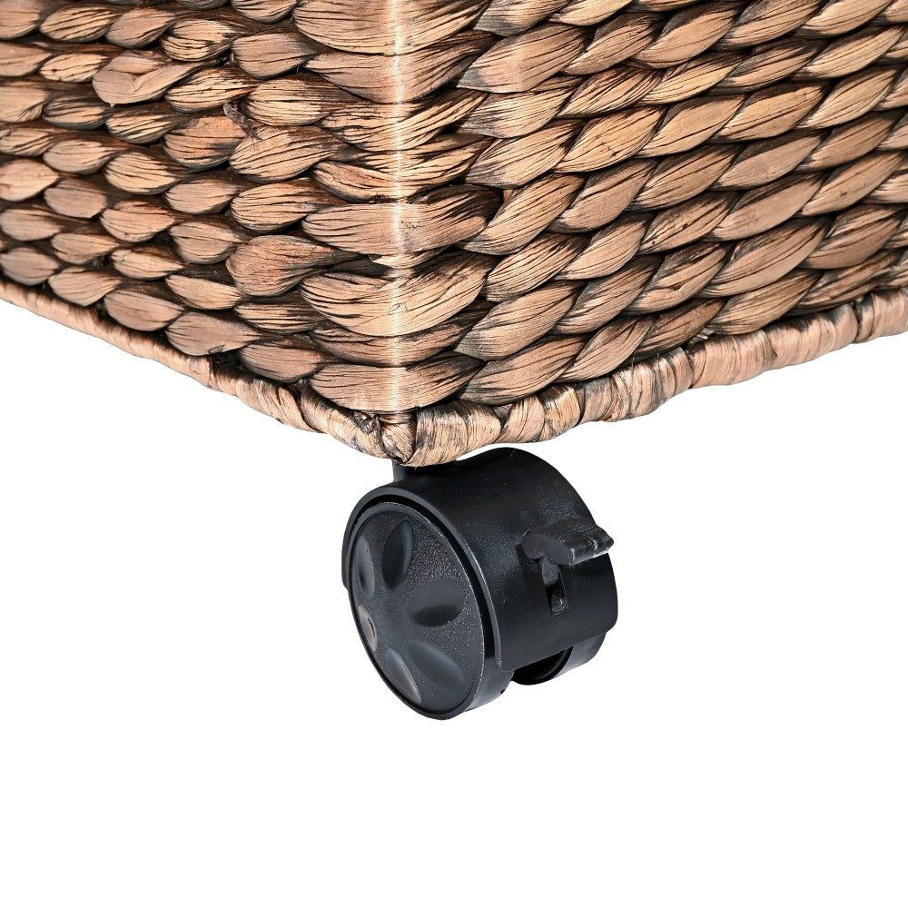 Snow 18.11" Classic Farmhouse Handwoven Hyacinth Rolling Filing Basket with Lid and 360 Degree Lockable Wheels