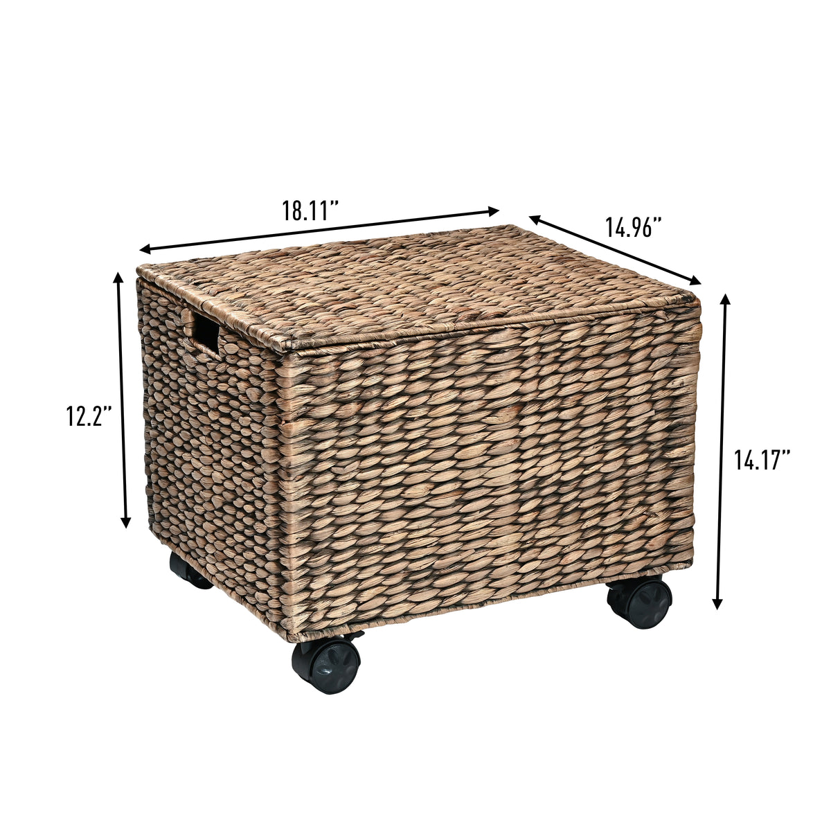Snow 18.11" Classic Farmhouse Handwoven Hyacinth Rolling Filing Basket with Lid and 360 Degree Lockable Wheels