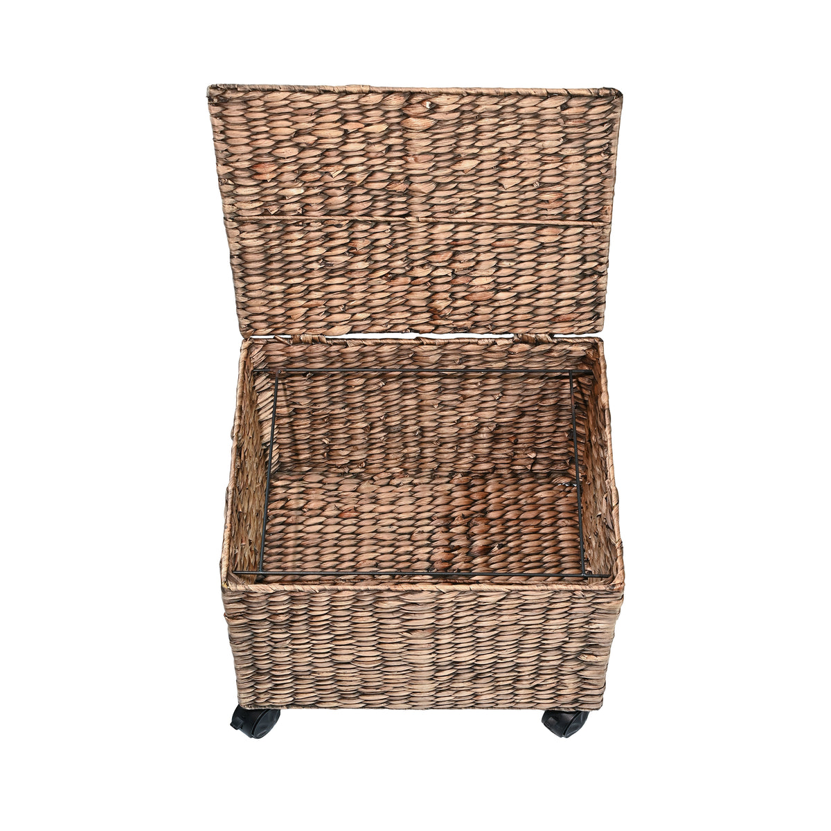 Snow 18.11" Classic Farmhouse Handwoven Hyacinth Rolling Filing Basket with Lid and 360 Degree Lockable Wheels