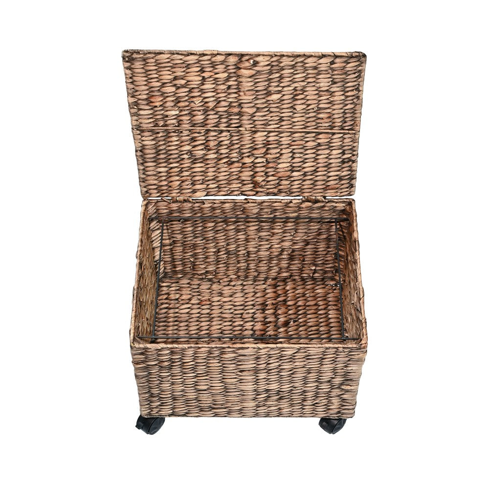 Snow 18.11" Classic Farmhouse Handwoven Hyacinth Rolling Filing Basket with Lid and 360 Degree Lockable Wheels