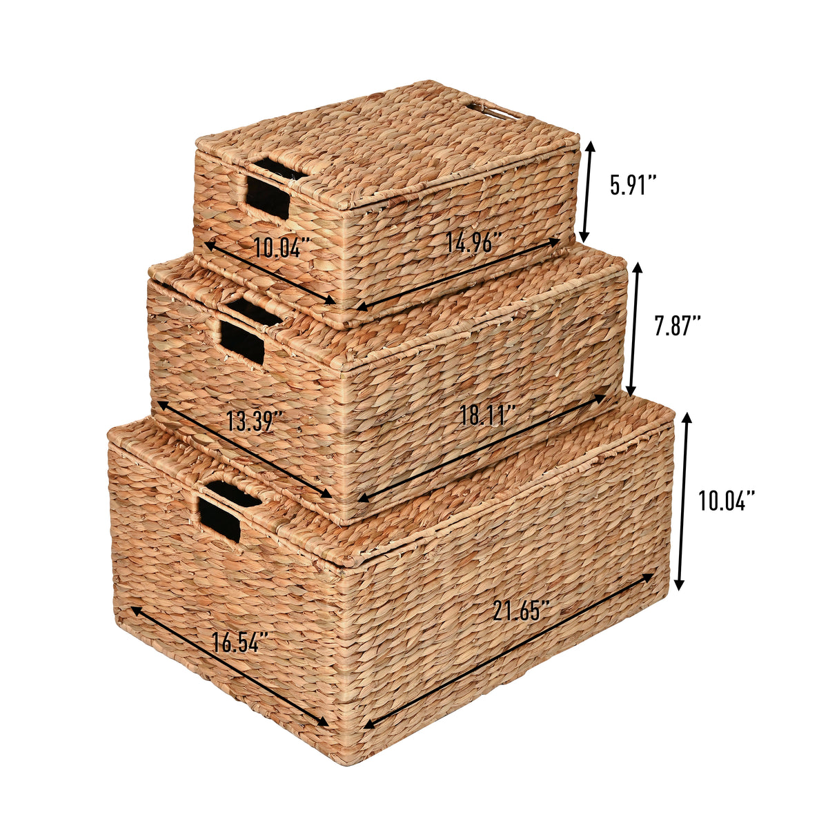 Ram Classic Farmhouse Woven Hyacinth Rectangular Storage Baskets with Lids and Handles