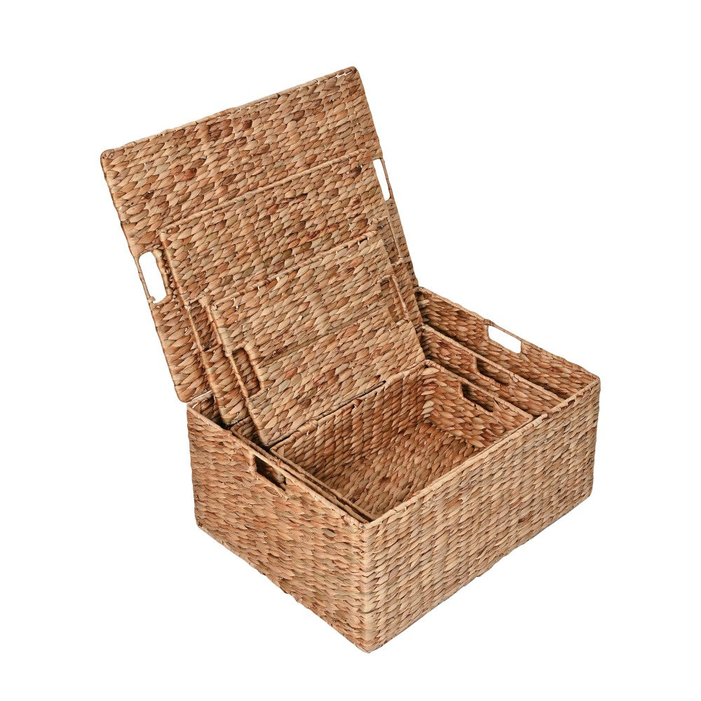 Ram Classic Farmhouse Woven Hyacinth Rectangular Storage Baskets with Lids and Handles