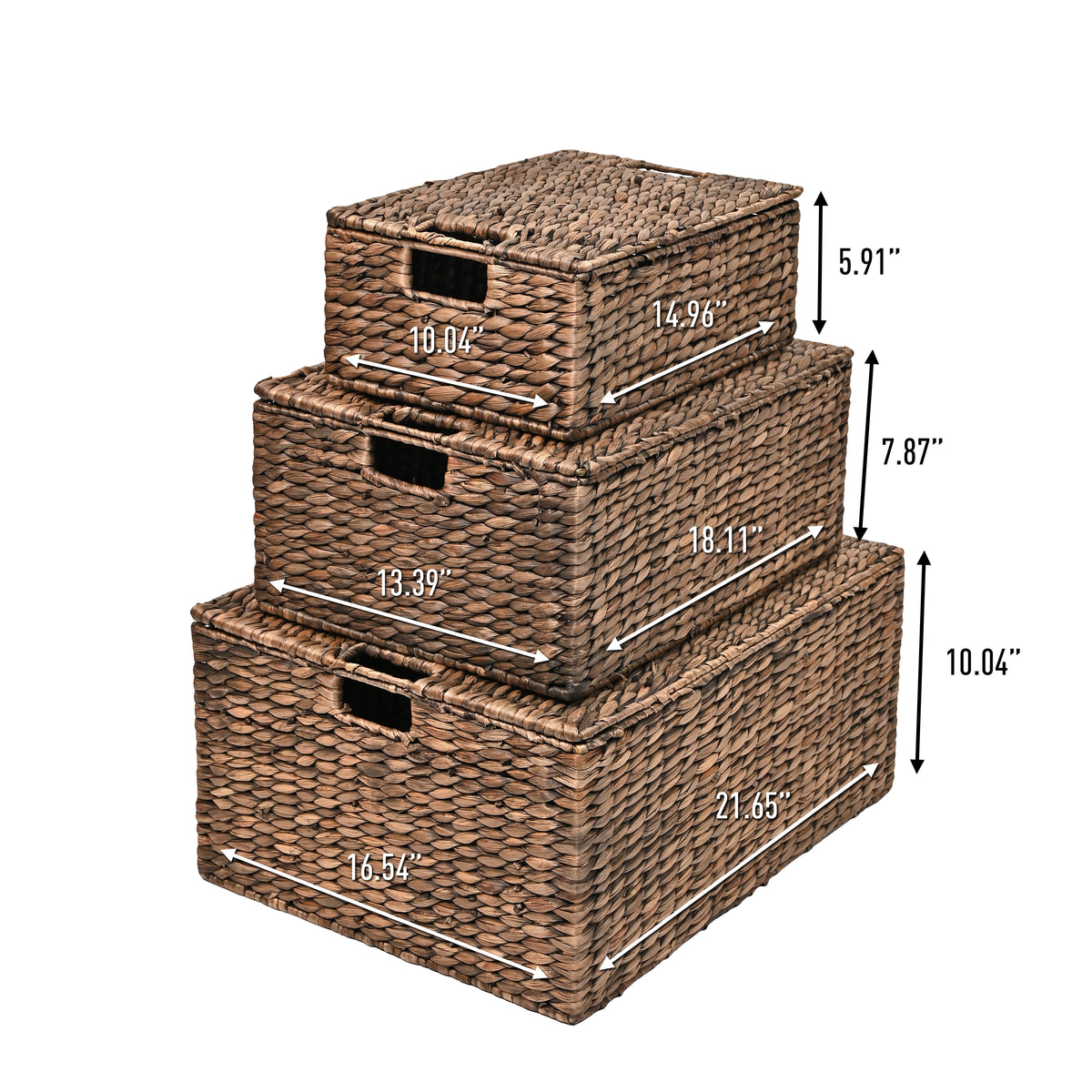 Ram Classic Farmhouse Woven Hyacinth Rectangular Storage Baskets with Lids and Handles