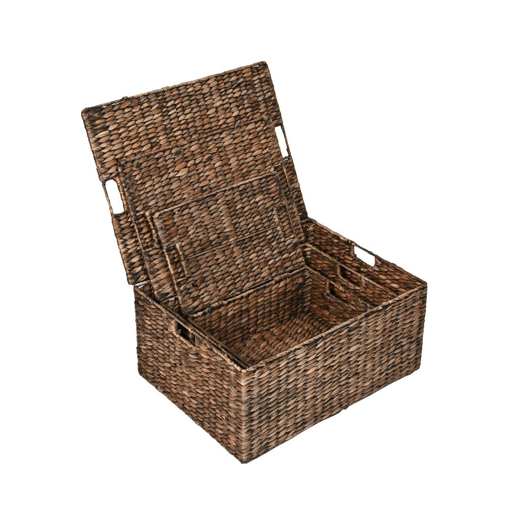 Ram Classic Farmhouse Woven Hyacinth Rectangular Storage Baskets with Lids and Handles