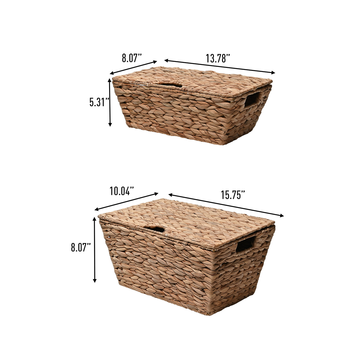 Blaze Classic Farmhouse Woven Hyacinth Rectangular Storage Baskets with Lids and Handles