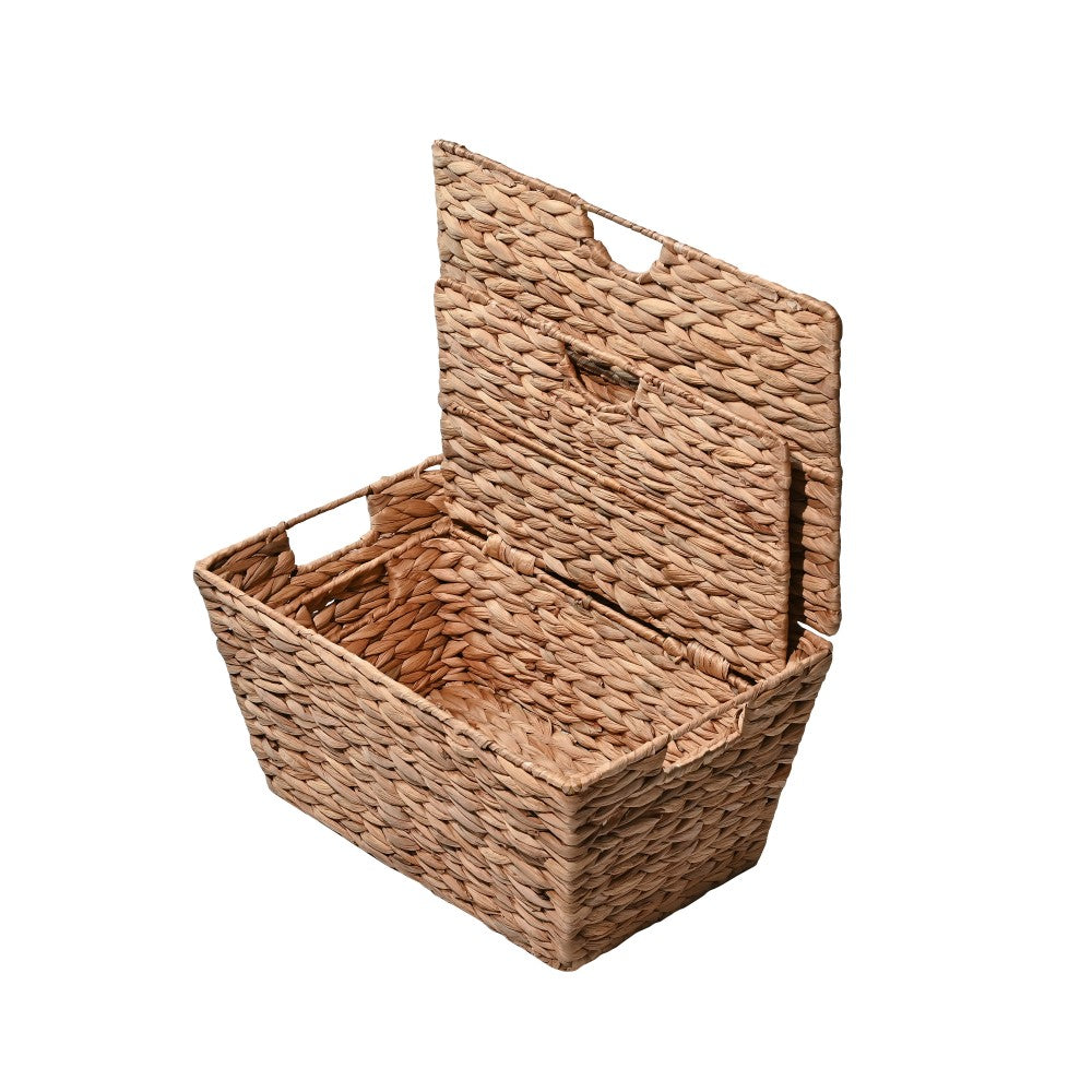Blaze Classic Farmhouse Woven Hyacinth Rectangular Storage Baskets with Lids and Handles