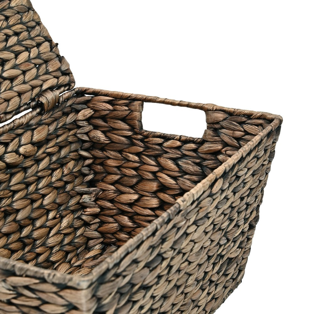 Blaze Classic Farmhouse Woven Hyacinth Rectangular Storage Baskets with Lids and Handles