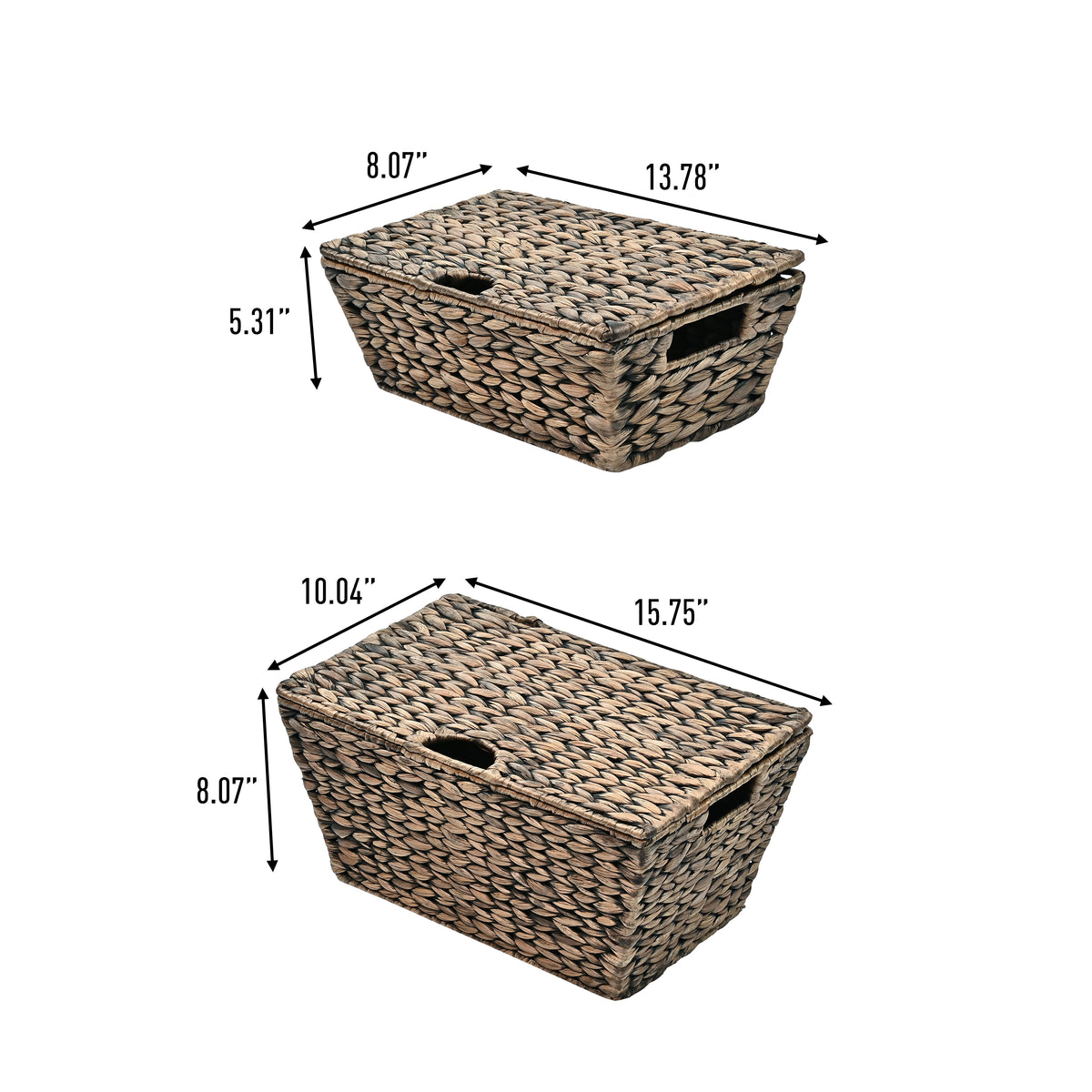 Blaze Classic Farmhouse Woven Hyacinth Rectangular Storage Baskets with Lids and Handles