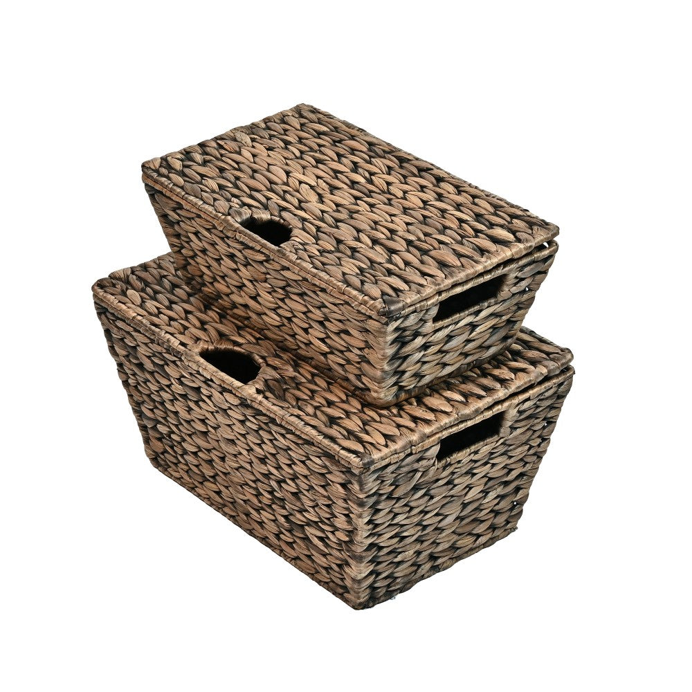 Blaze Classic Farmhouse Woven Hyacinth Rectangular Storage Baskets with Lids and Handles