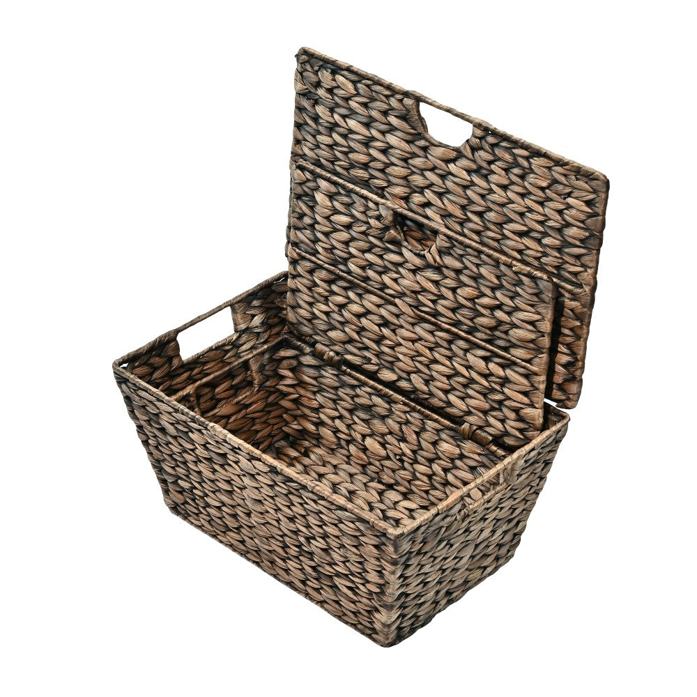 Blaze Classic Farmhouse Woven Hyacinth Rectangular Storage Baskets with Lids and Handles