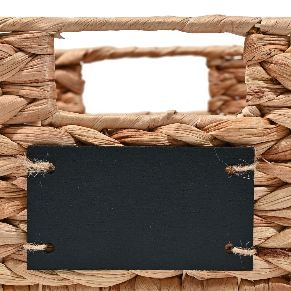 Ginger 12" Classic Farmhouse Handwoven Hyacinth Pantry Baskets with Chalkboard Labels and Handles