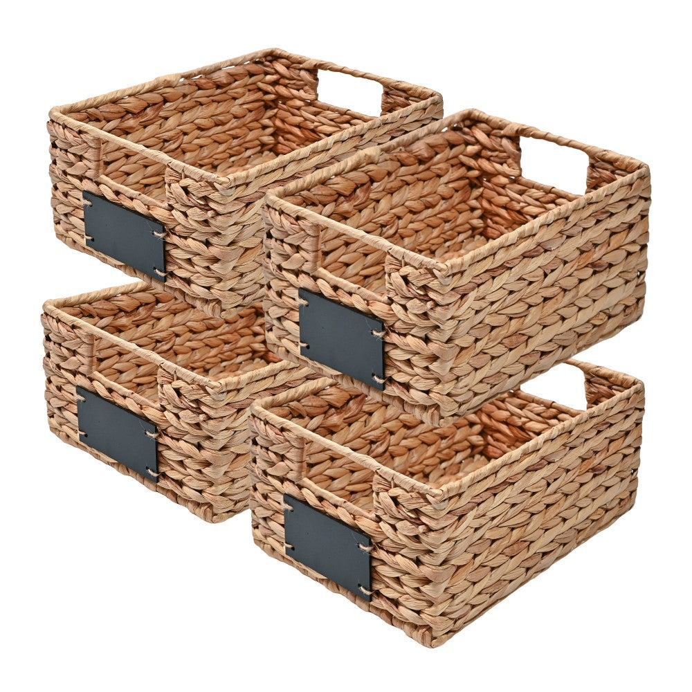 Ginger 12" Classic Farmhouse Handwoven Hyacinth Pantry Baskets with Chalkboard Labels and Handles