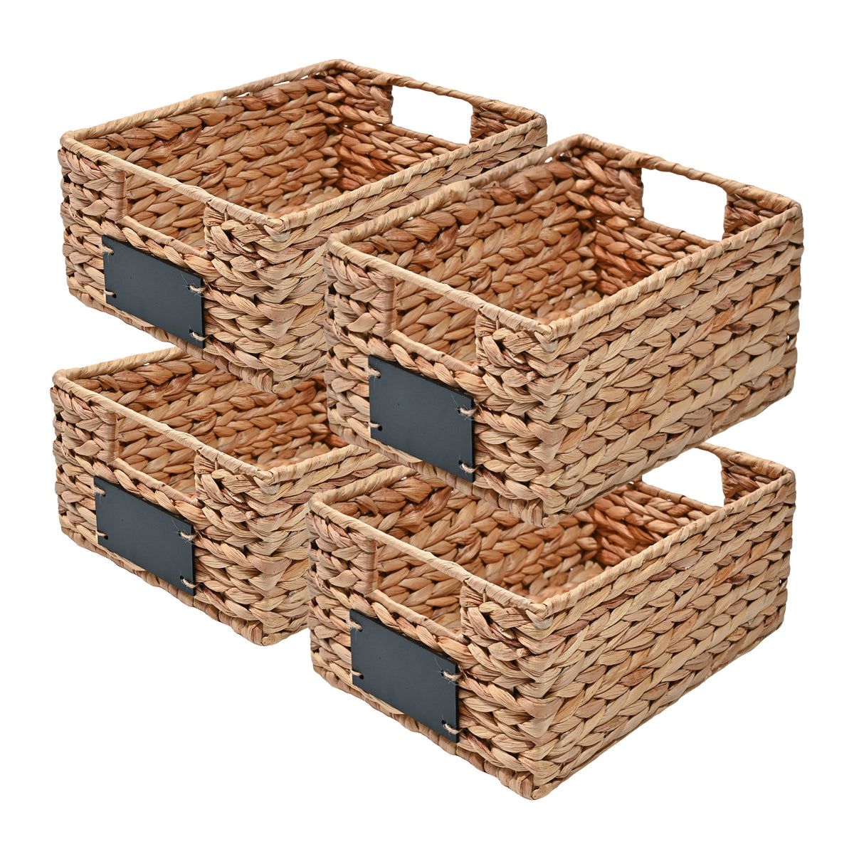 Ginger 12" Classic Farmhouse Handwoven Hyacinth Pantry Baskets with Chalkboard Labels and Handles