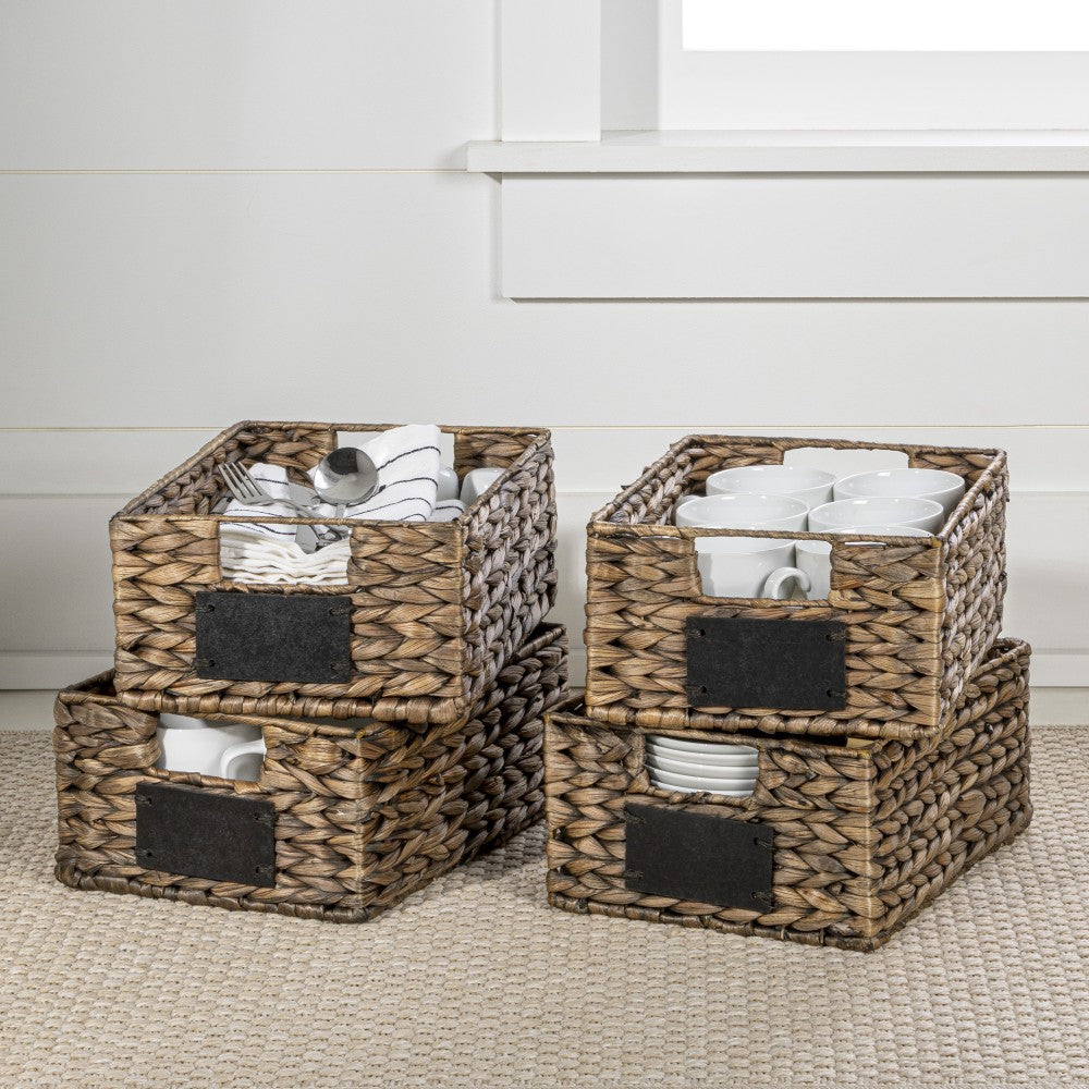 Ginger 12" Classic Farmhouse Handwoven Hyacinth Pantry Baskets with Chalkboard Labels and Handles