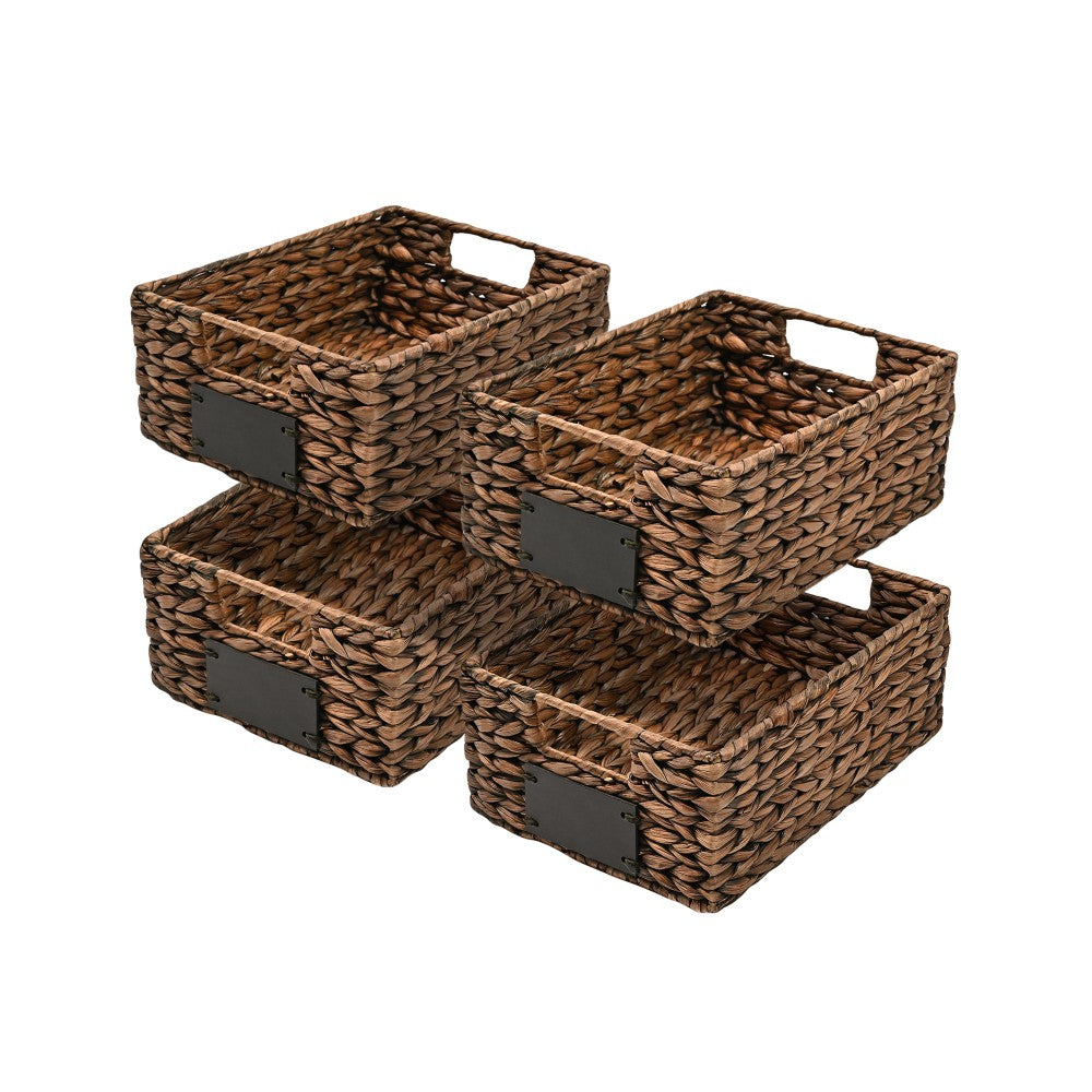 Ginger 12" Classic Farmhouse Handwoven Hyacinth Pantry Baskets with Chalkboard Labels and Handles