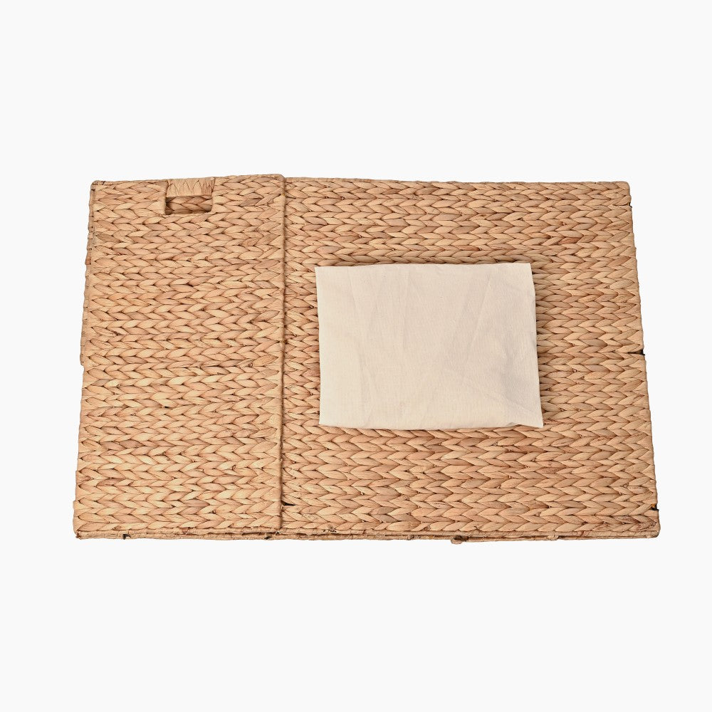 Deer 24" Classic Farmhouse Handwoven Hyacinth 2-Section Collapsible Laundry Hamper with Washable Liner
