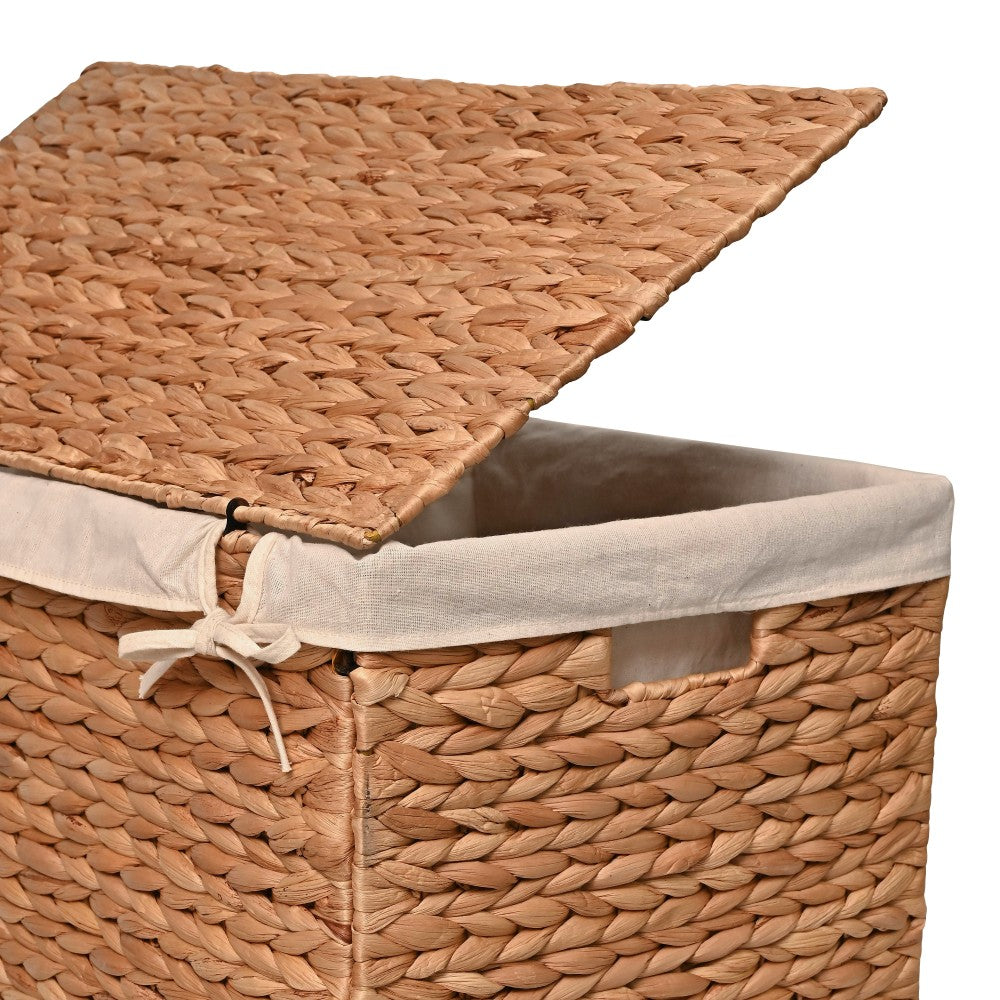Deer 24" Classic Farmhouse Handwoven Hyacinth 2-Section Collapsible Laundry Hamper with Washable Liner