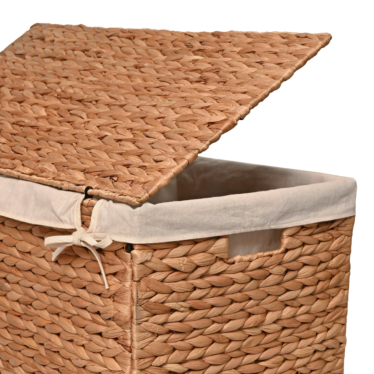 Deer 24" Classic Farmhouse Handwoven Hyacinth 2-Section Collapsible Laundry Hamper with Washable Liner