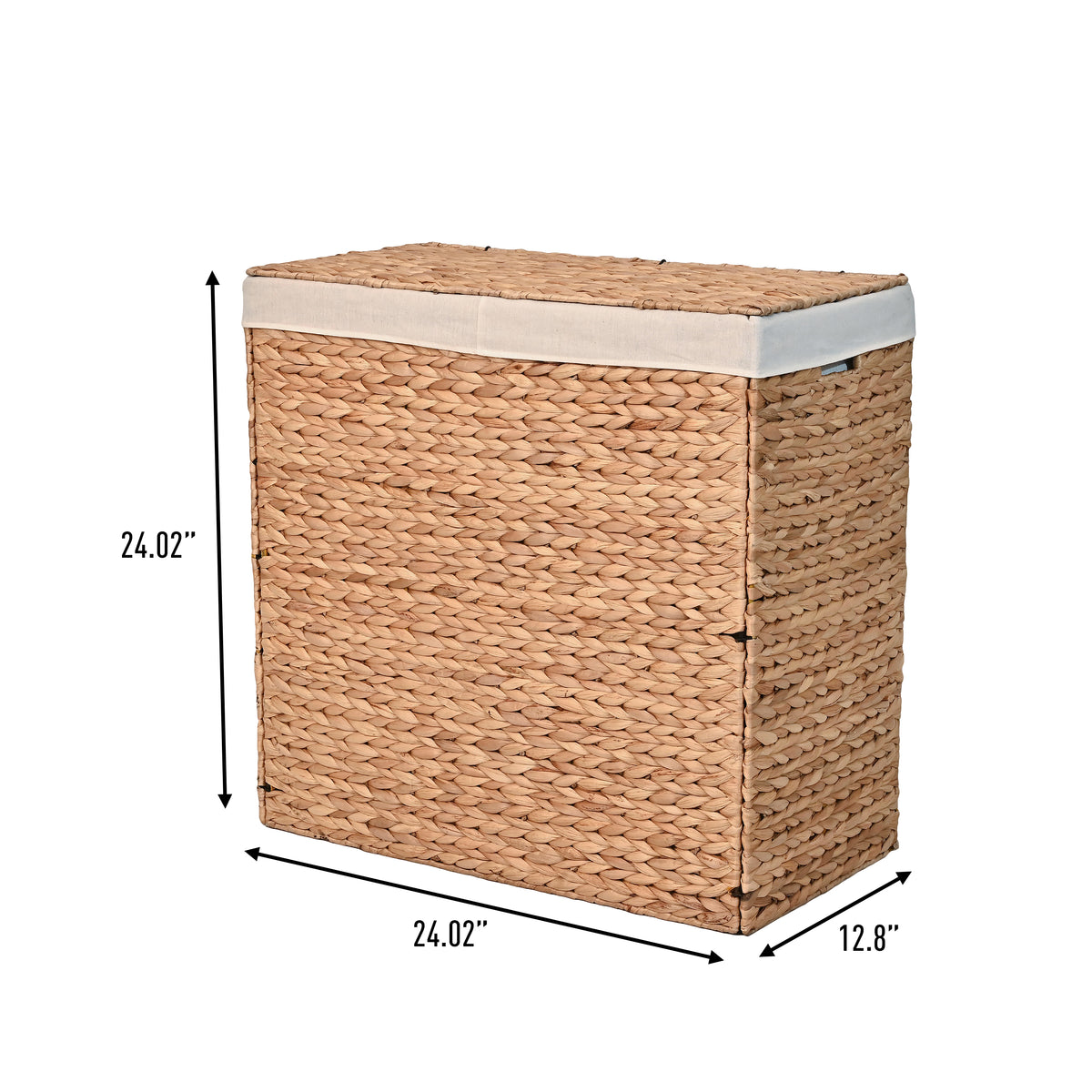 Deer 24" Classic Farmhouse Handwoven Hyacinth 2-Section Collapsible Laundry Hamper with Washable Liner