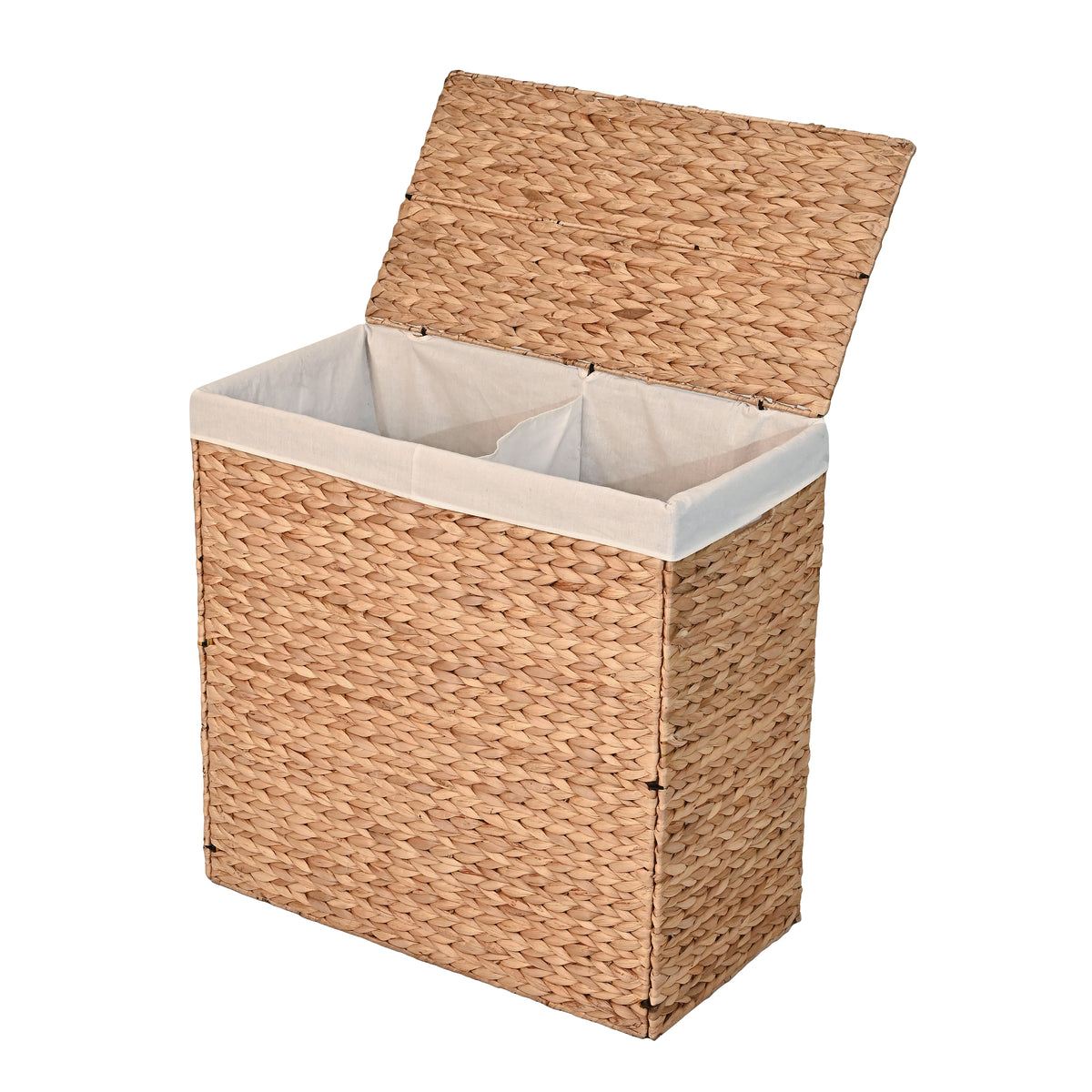 Deer 24" Classic Farmhouse Handwoven Hyacinth 2-Section Collapsible Laundry Hamper with Washable Liner