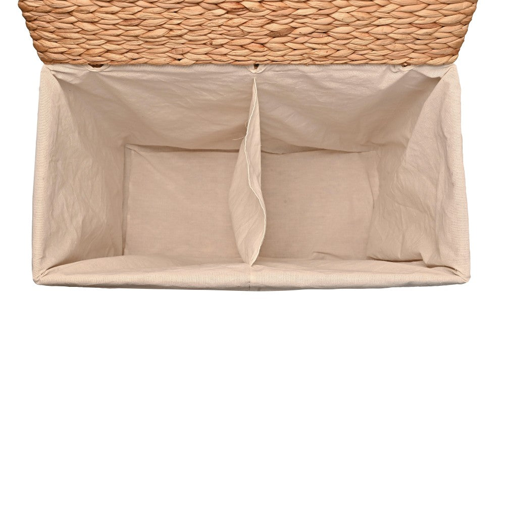 Deer 24" Classic Farmhouse Handwoven Hyacinth 2-Section Collapsible Laundry Hamper with Washable Liner