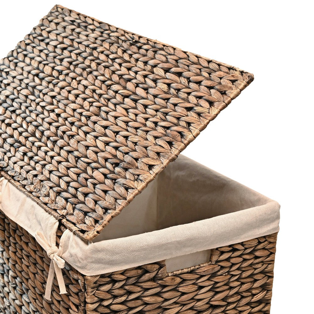 Deer 24" Classic Farmhouse Handwoven Hyacinth 2-Section Collapsible Laundry Hamper with Washable Liner