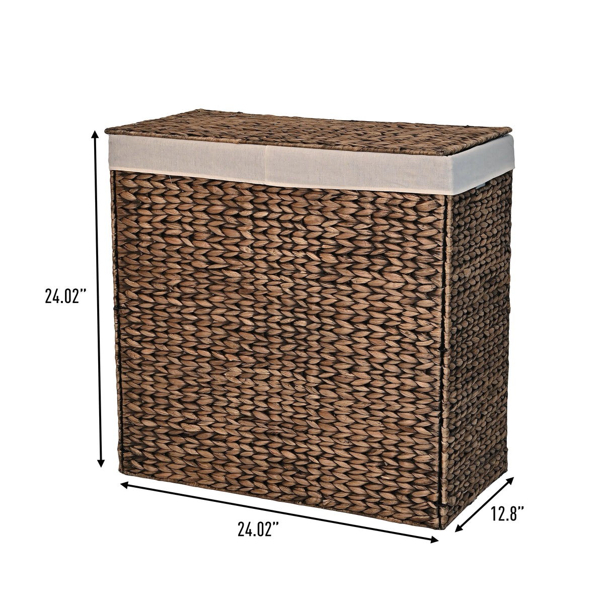 Deer 24" Classic Farmhouse Handwoven Hyacinth 2-Section Collapsible Laundry Hamper with Washable Liner