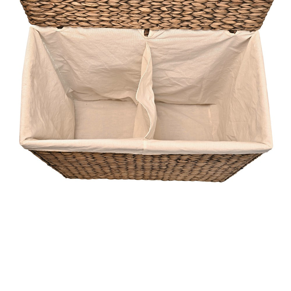 Deer 24" Classic Farmhouse Handwoven Hyacinth 2-Section Collapsible Laundry Hamper with Washable Liner