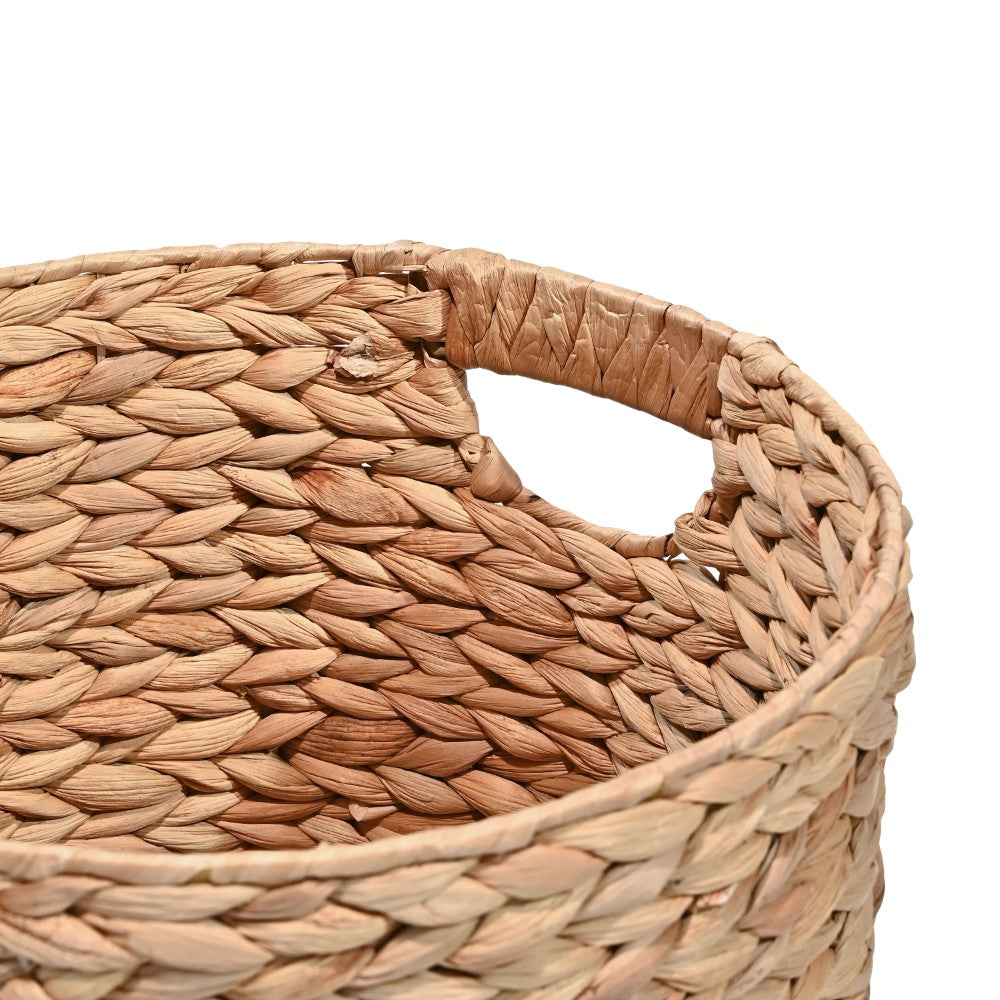 Ash Bohemian Cottage Handwoven Hyacinth Cylinder Nesting Baskets with Handles