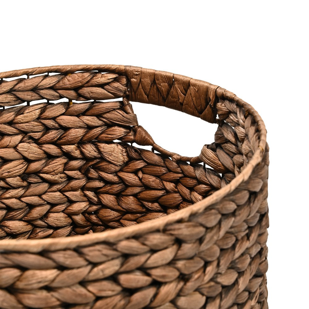 Ash Bohemian Cottage Handwoven Hyacinth Cylinder Nesting Baskets with Handles
