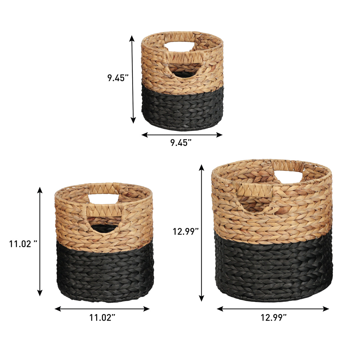 Ash Bohemian Cottage Handwoven Hyacinth Cylinder Nesting Baskets with Handles