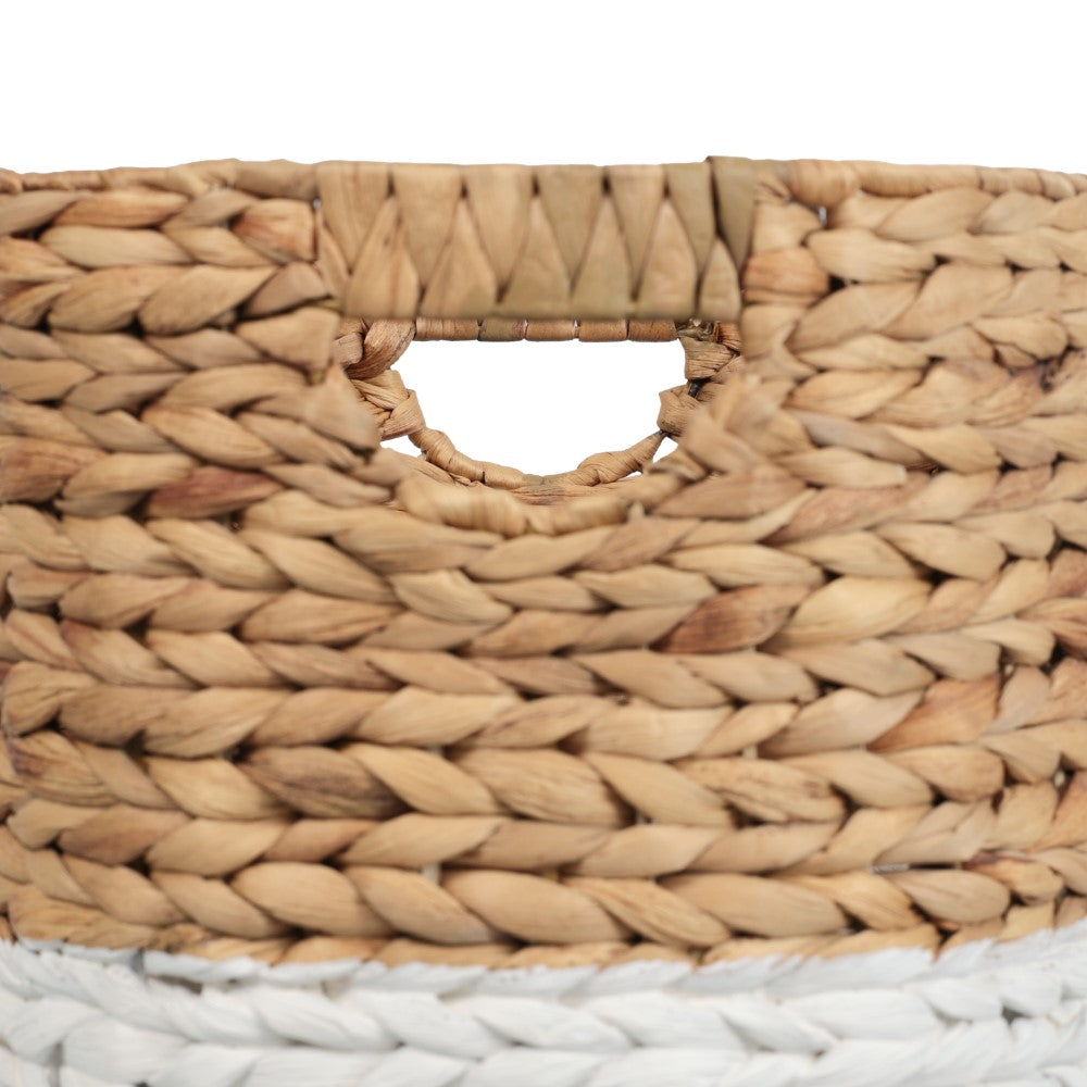 Ash Bohemian Cottage Handwoven Hyacinth Cylinder Nesting Baskets with Handles