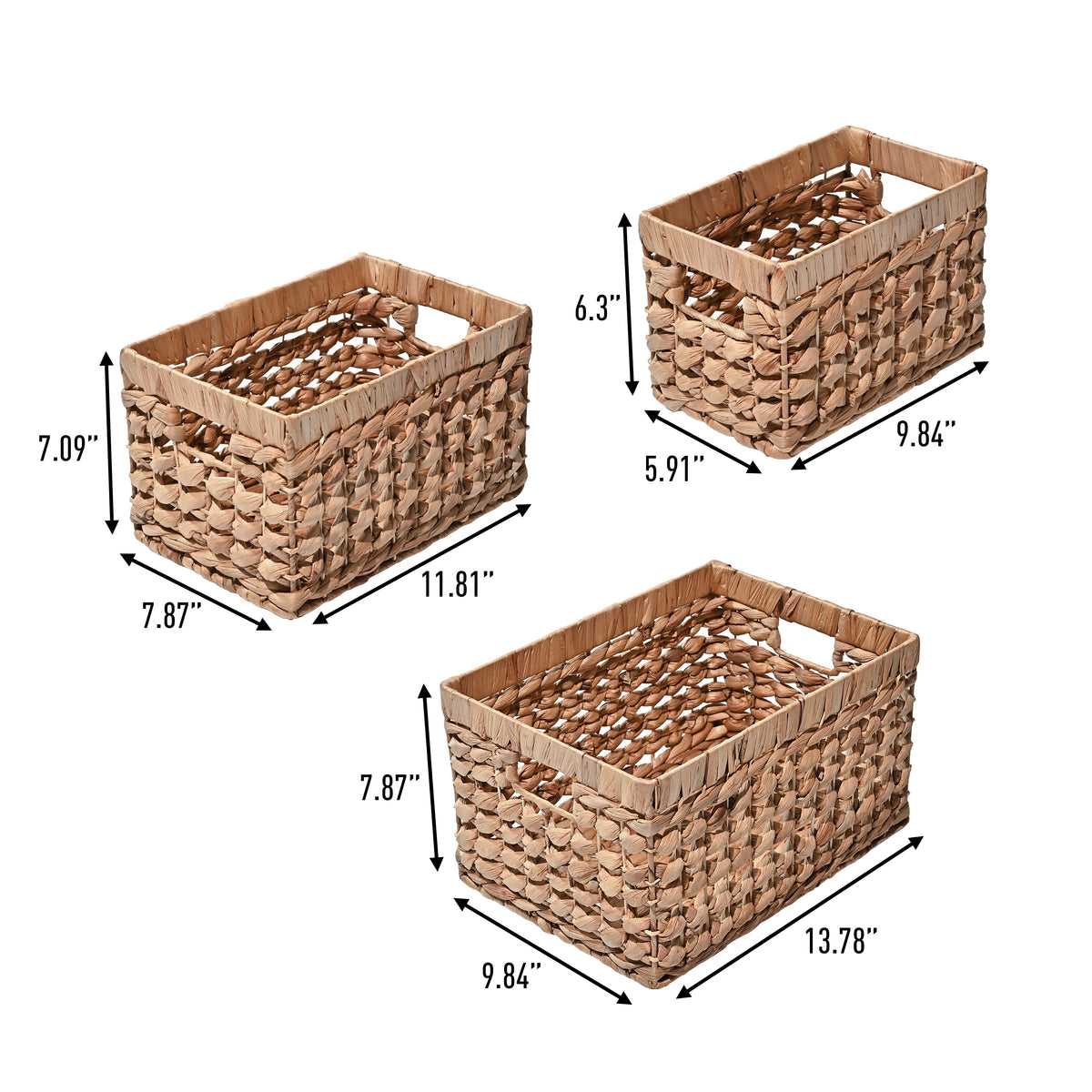 Sterling Bohemian Cottage Handwoven Hyacinth Rectangular Nesting Baskets with Handles