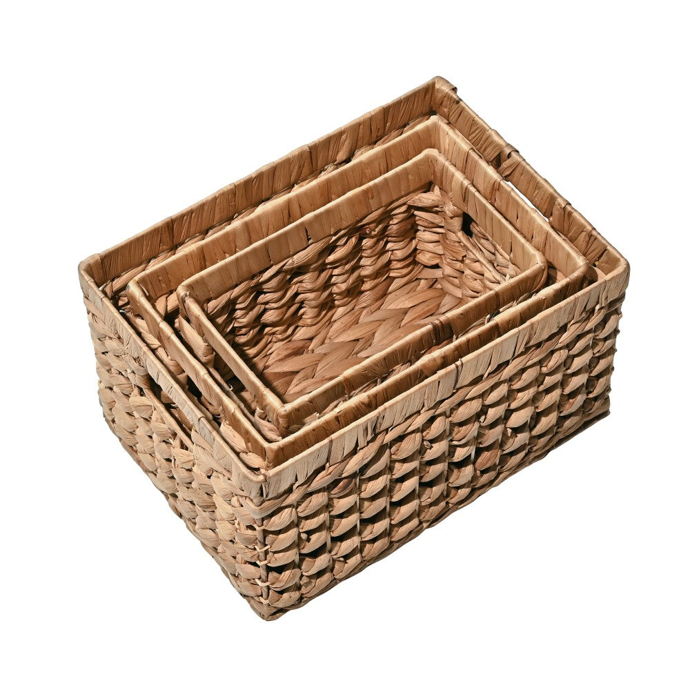 Sterling Bohemian Cottage Handwoven Hyacinth Rectangular Nesting Baskets with Handles