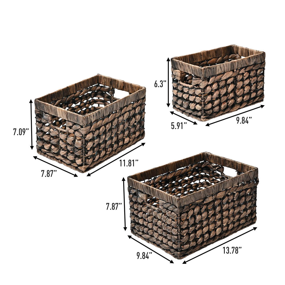Sterling Bohemian Cottage Handwoven Hyacinth Rectangular Nesting Baskets with Handles