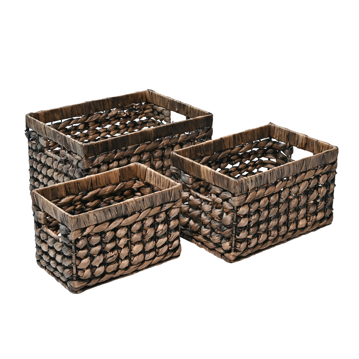 Sterling Bohemian Cottage Handwoven Hyacinth Rectangular Nesting Baskets with Handles