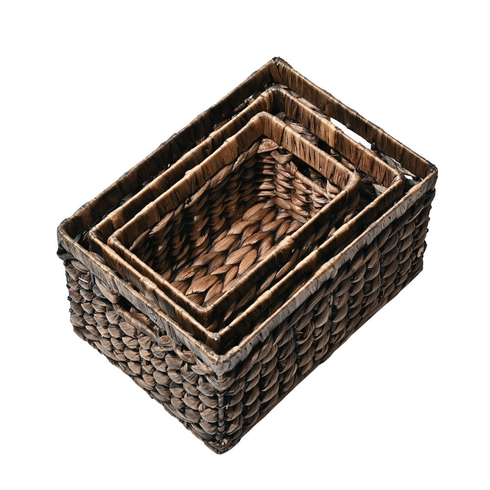Sterling Bohemian Cottage Handwoven Hyacinth Rectangular Nesting Baskets with Handles