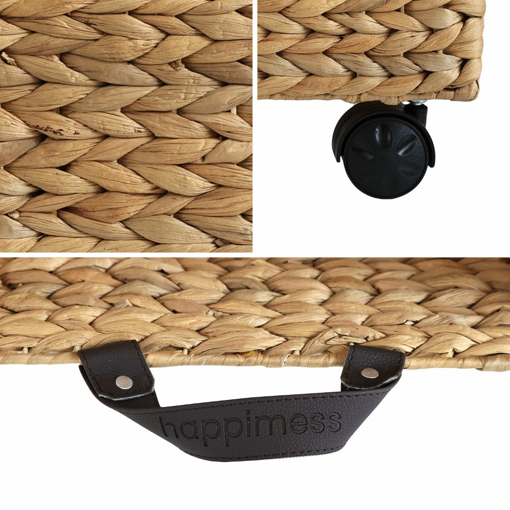 Adaline 18.11" Classic Farmhouse Handwoven Hyacinth Rectangular Underbed Storage Bin with Wheels and Handles