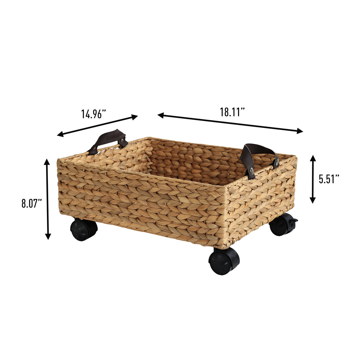 Adaline 18.11" Classic Farmhouse Handwoven Hyacinth Rectangular Underbed Storage Bin with Wheels and Handles