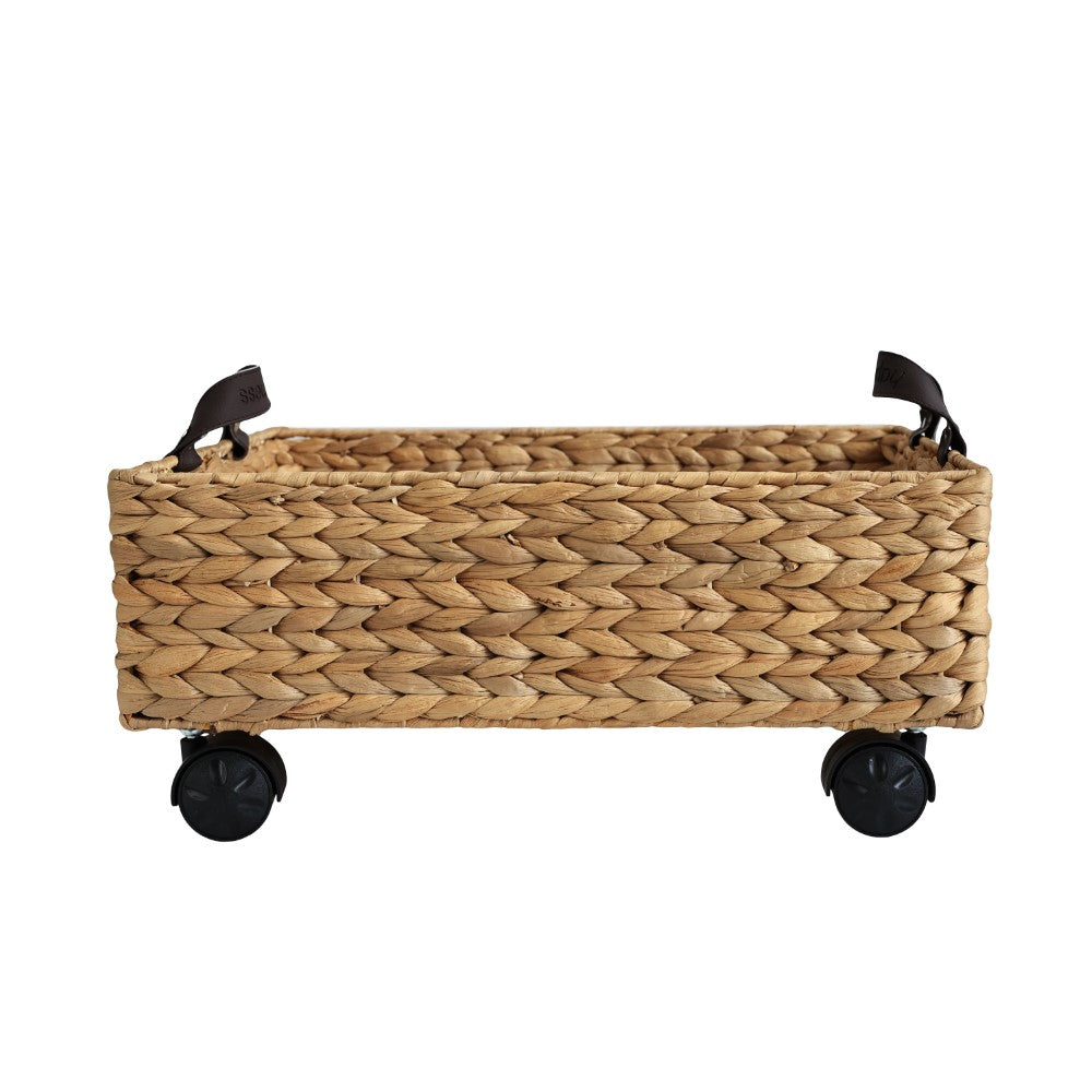 Adaline 18.11" Classic Farmhouse Handwoven Hyacinth Rectangular Underbed Storage Bin with Wheels and Handles