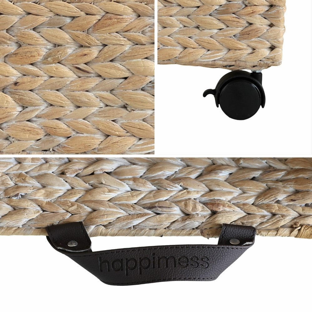Adaline 18.11" Classic Farmhouse Handwoven Hyacinth Rectangular Underbed Storage Bin with Wheels and Handles