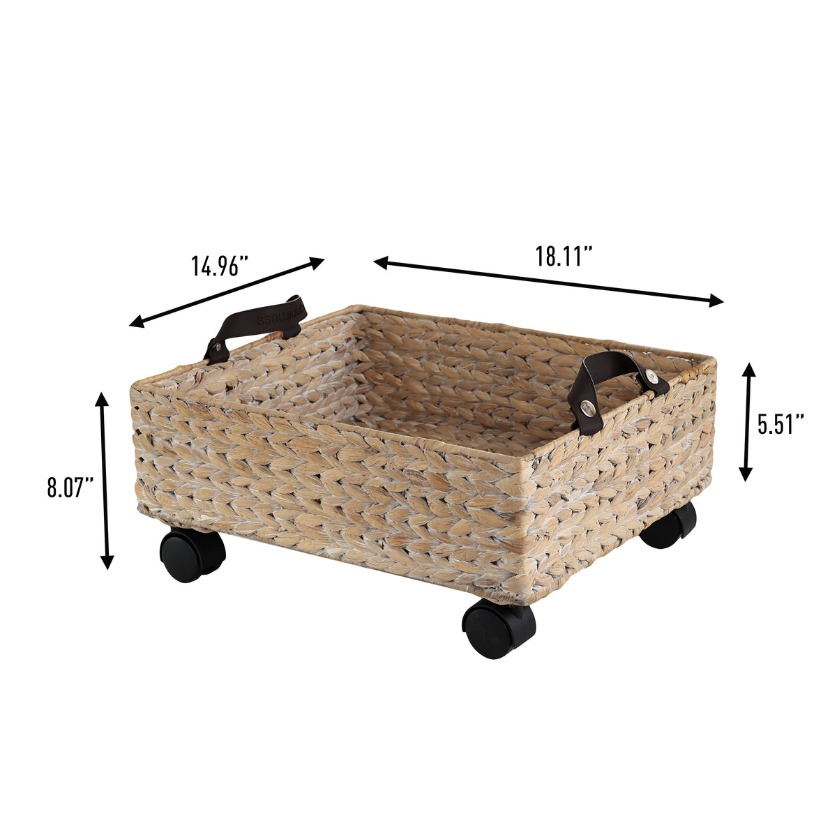 Adaline 18.11" Classic Farmhouse Handwoven Hyacinth Rectangular Underbed Storage Bin with Wheels and Handles