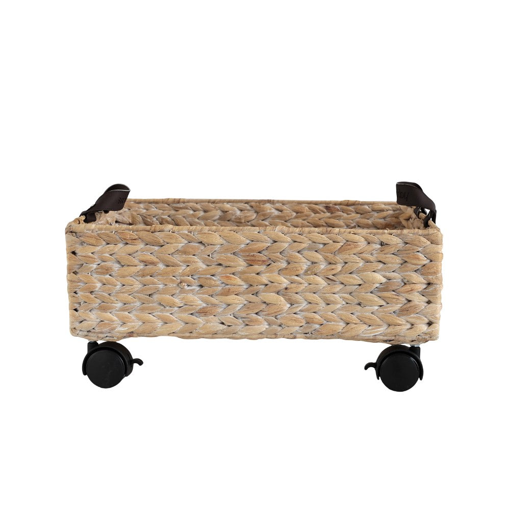 Adaline 18.11" Classic Farmhouse Handwoven Hyacinth Rectangular Underbed Storage Bin with Wheels and Handles