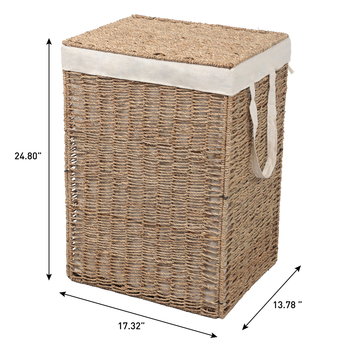 Sylven Coastal Bohemian Handwoven Seagrass Laundry Hamper 85L (22.5 Gallon) with Lid and Removable Liner