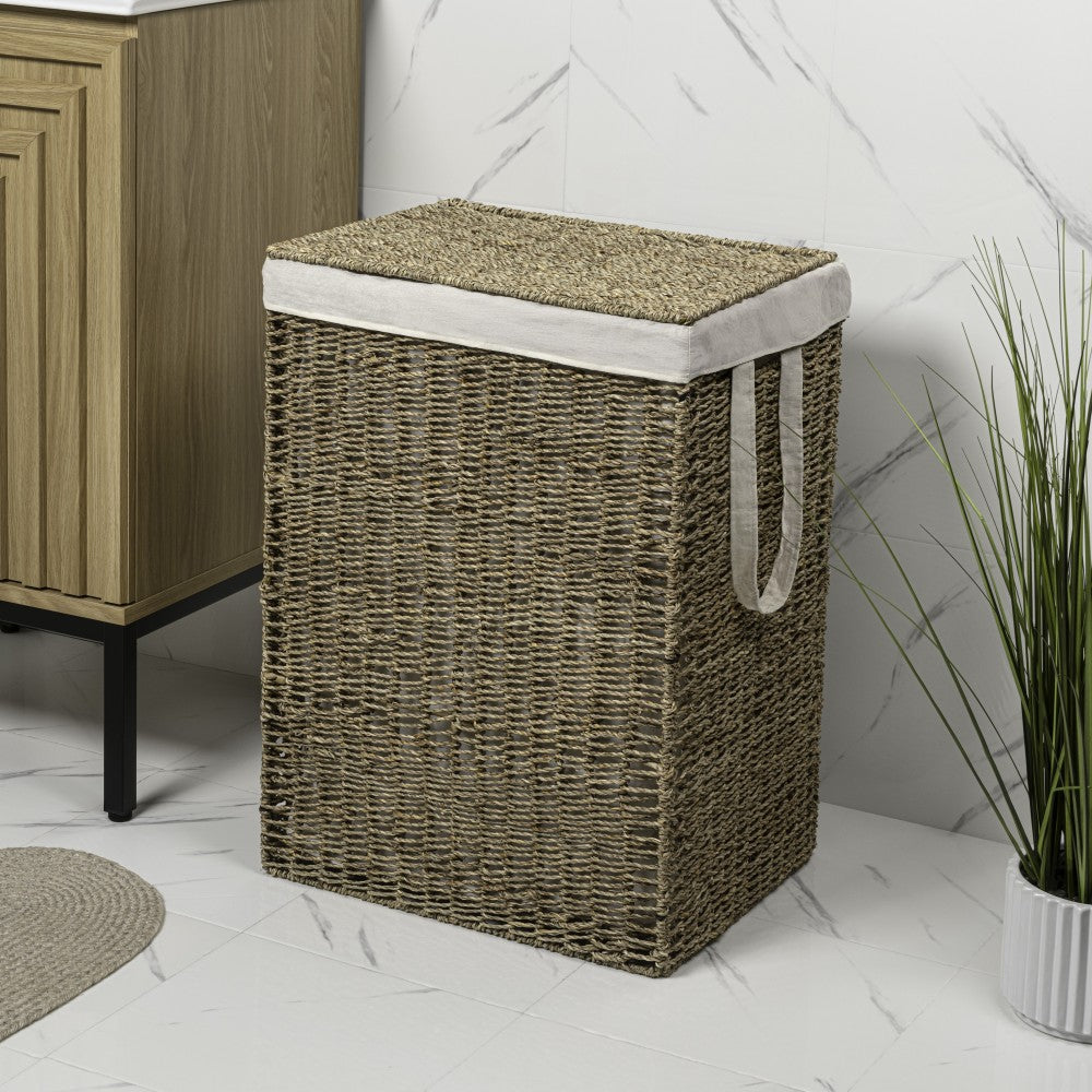 Sylven Coastal Bohemian Handwoven Seagrass Laundry Hamper 85L (22.5 Gallon) with Lid and Removable Liner