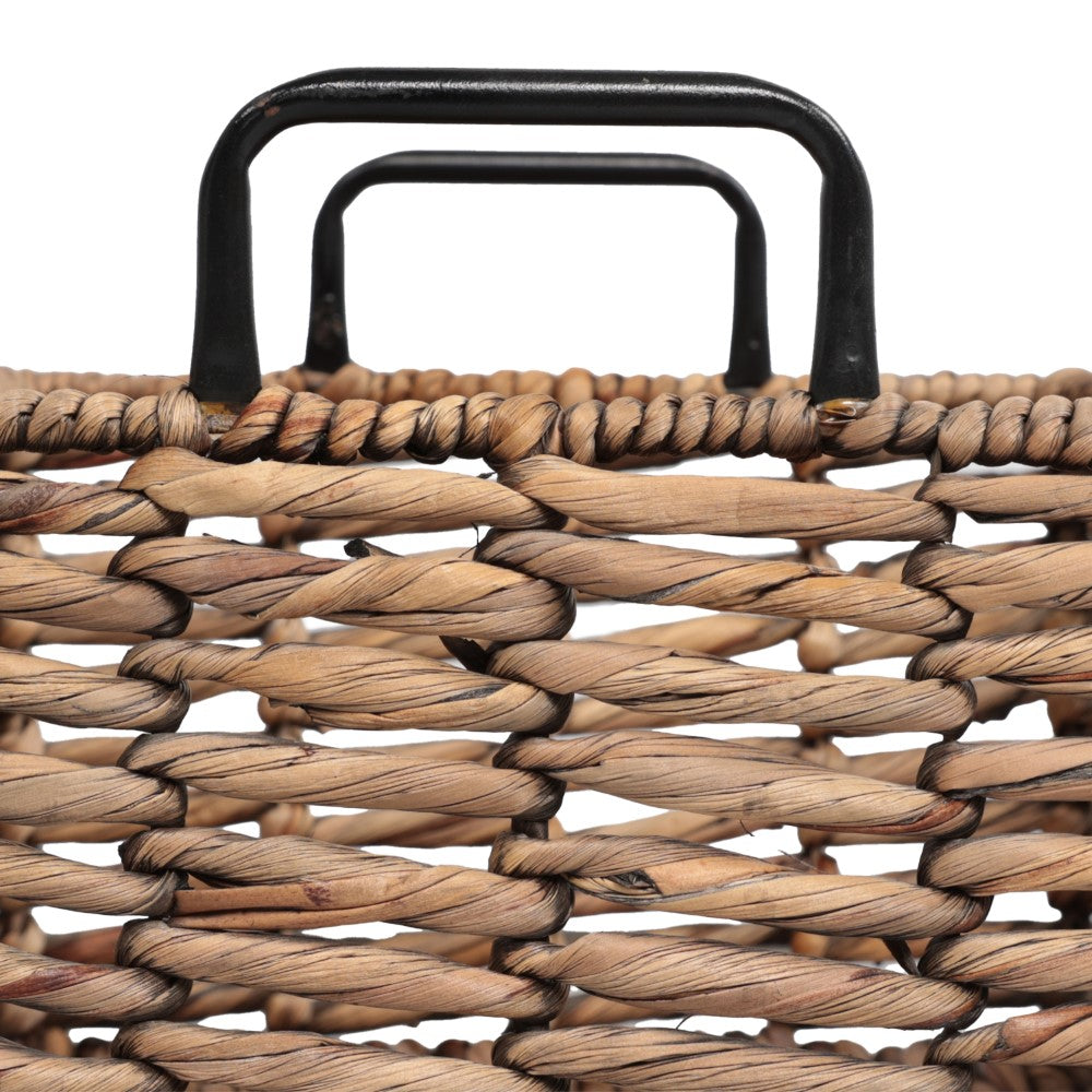 Flamora Coastal Farmhouse Handwoven Water Hyacinth Nesting Storage Baskets with Metal Handles