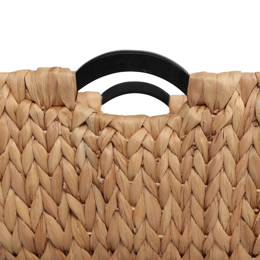 Warmora Bohemian Farmhouse Handwoven Water Hyacinth Nesting Storage Baskets with Wood Handles